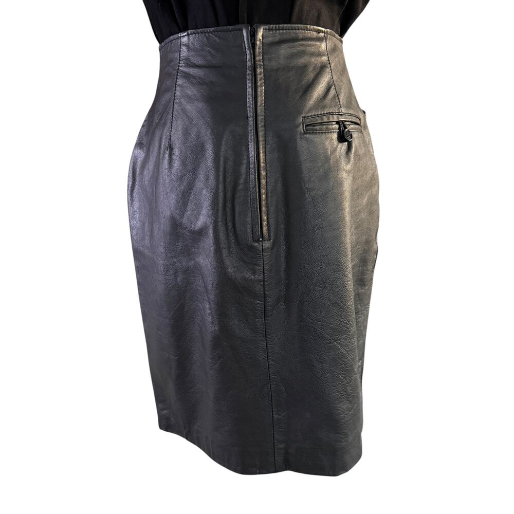 Vintage Wilsons Leather Pencil Skirt Midi Black Size 10 Y2K 90s Office Chic Goth - Picture 4 of 13